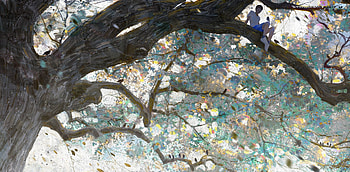 Up, down, tree, fantasy, art, girl, dannylailai HD wallpaper