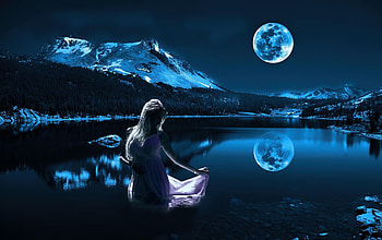 Moon Girl, Girl, art, fantasy, Moon HD wallpaper
