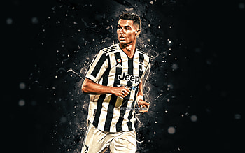 Cristiano Ronaldo, joy, Juventus FC, 2021, CR7, portuguese footballers, Bianconeri, soccer, CR7 Juve, football stars, Cristiano Ronaldo Juventus, white neon lights, Cristiano Ronaldo HD wallpaper