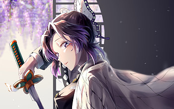 Kochou Shinobu, sword, Demon Hunter, kimono, butterflies, Kimetsu no Yaiba, Demon Slayer, artwork, manga, Shinobu Kocho, Giyu Tomioka HD wallpaper