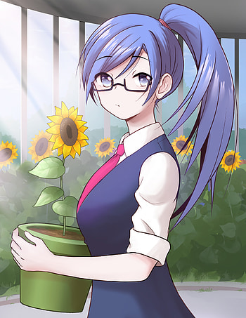 Anime, Flowers, Sunflowers, Girl, Glasses, Spectacles HD phone wallpaper