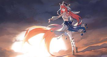 A sunset behind the mountains, Nilou (Genshin Impact), Genshin Impact, sun, video game HD wallpaper