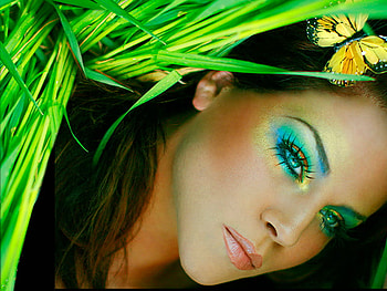 Colorful, lady, butterfly, beauty, female HD wallpaper