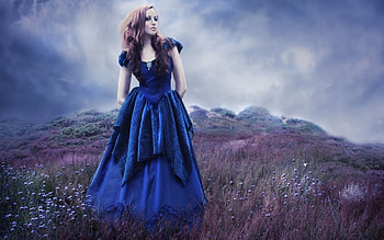 Before the Storm, wind, field, clouds, women, sky, storm HD wallpaper
