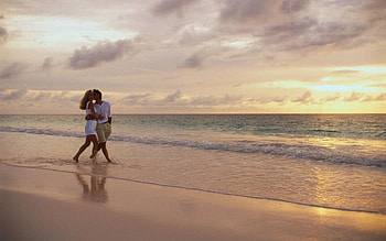 Sunset, Sea, Love, Couple, Pair, Stroll HD wallpaper