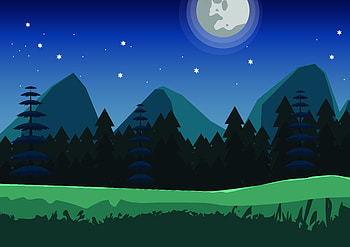 Digital art, night, mountains, trees HD wallpaper