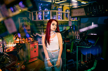 Red Head Girl Arcade Portrait, redhead, girls, model, portrait HD wallpaper
