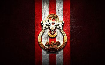 ASO Chlef, golden logo, Algerian Ligue Professionnelle 1, red metal background, football, Algerian football club, ASO Chlef logo, soccer, ASO Chlef FC HD wallpaper