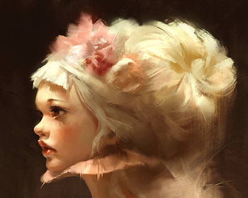 Girl, yellow, pink, proflie, blonde, fantasy, art, face HD wallpaper