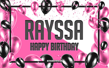 Happy Birtay Rayssa, Birtay Balloons Background, Rayssa, with names, Rayssa Happy Birtay, Pink Balloons Birtay Background, greeting card, Rayssa Birtay HD wallpaper