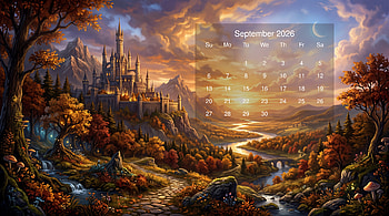 September 2026 — Autumn Castle Calendar HD wallpaper