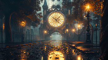 Large clockwork street, Time, clock, clockwork, rain, fantasy HD wallpaper