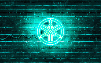 Yamaha turquoise logo, , turquoise brickwall, Yamaha logo, motorcyles brands, Yamaha neon logo, Yamaha HD wallpaper