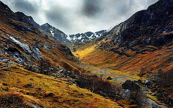 Mountain Valley at spring, landscape, sky, rocks, mountains HD wallpaper