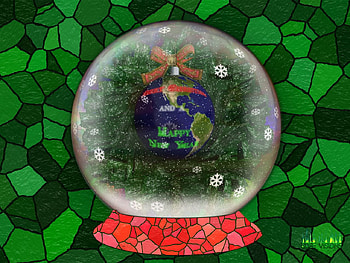 Christmas Snowglobe 004d, snowglobe, tree, xmas, stained glass, snowflake, globe, snow, ball, christmas, decorations, glass, ice, bow, wreath HD wallpaper