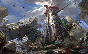 Fantasy, Dragons, City, Skyscrapers, Destruction HD wallpaper
