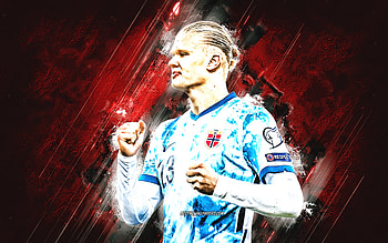 Erling Braut Haaland, Norway national football team, Norwegian footballer, blue stone background, Norway, football HD wallpaper