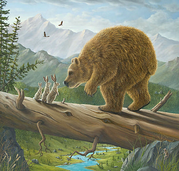 Who are you?, animal, bunny, art, bear, urs, pictura, robert bissell, rabbit, painting HD wallpaper