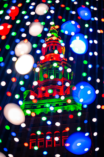 Building, Lights, Glare, Miscellanea, Miscellaneous, Multicolored, Motley, Illumination, Backlight HD phone wallpaper
