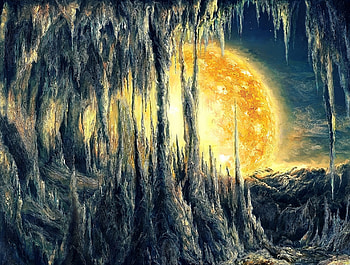 Yellow moon, planet, moon, fantasy, art, luna, luminos HD wallpaper