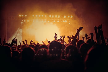 Energetic music concert with a vibrant crowd cheering under bright stage lights. HD wallpaper