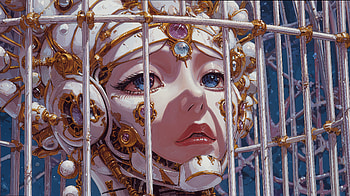 Gilded Cyborg in a Cage — Sci‑Fi, Sci Fi, robot, cyborg, portrait, cage HD wallpaper