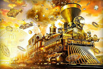Bitcoin, digital, coins, locomotive, steam, monea HD wallpaper
