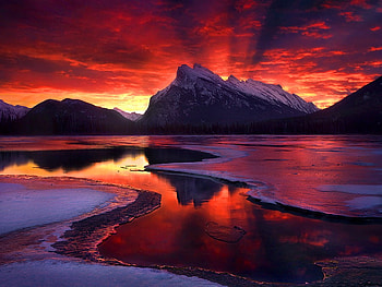 Colorful sunset, colorful, reflection, colors, nature, water, lake, sunset, mountain HD wallpaper