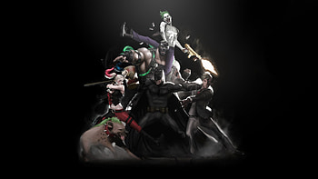 Batman vs all villain, dark, art HD wallpaper