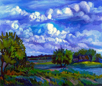 N. Pyatakov. after the rain, river, painting, art, n pyatakov, sky, tree HD wallpaper
