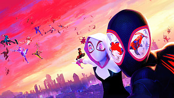 Spider-Verse : Neon Flight Across the Spider-Verse — Skyline Miles & Gwen: Multiverse, Spider-Man: Across the Spider-Verse HD wallpaper