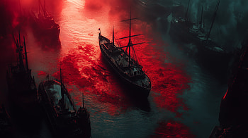 Red Boat, boat, Red Lake, landscape, AI Art HD wallpaper