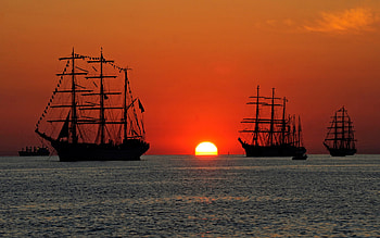 Ship, Tall Ship, Vehicles, Boat, Sunset HD wallpaper