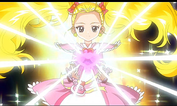 Shiny Luminous, pretty cure, blond hair, blonde, glowing, glow, ute, twin tails, long hair, gold, shining, twintails, bright, sparkle, sparks, blonde hair, adorable, female, magic, blond, twintail, girl, magical girl, kawaii, anime girl, precure, pink, anime, yellow, twin tail HD wallpaper