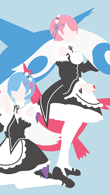 Re: Zero x Pokémon, minimalist, Re:Zero - Starting Life in Another World, Pokemon, Ram (Re:ZERO), Rem (Re:ZERO), Anime, crossover, minimalist anime HD phone wallpaper
