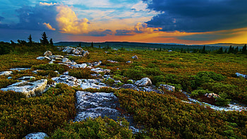 About as treeless as the low mountains get in West Virginia, sky, hills, landscape, clouds, colors, usa HD wallpaper