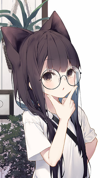 cat girl, black hair, animal ears, Anime, girl, anime girl HD phone wallpaper