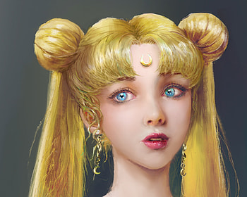 Sailor Moon, blonde, serenity, moon, jinxiu plus, frumusete, art, gorgeous, girl, superb, earrings, anime, fantasy, yellow, luna, face, luminos, manga HD wallpaper