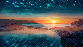 Sky Stars Sea, sea, Firefox theme, reflection, sky, stars, falling stars, sunset HD wallpaper