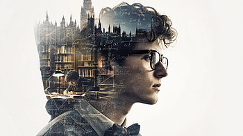 Nerdscape — Scholar Double-Exposure, Man, Portrait, Glasses, Double Exposure HD wallpaper