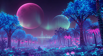Neon Twin Moons — Dreamscape, Sci Fi Landscape, Vaporwave, Alien Planet, Futuristic City HD wallpaper