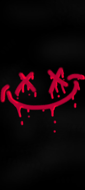 Red smiley, spooky, halloween, red and black, white, happy, black, smiley face, fear HD phone wallpaper