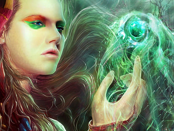 The magic, magic, abstract, fantasy, green, girl HD wallpaper
