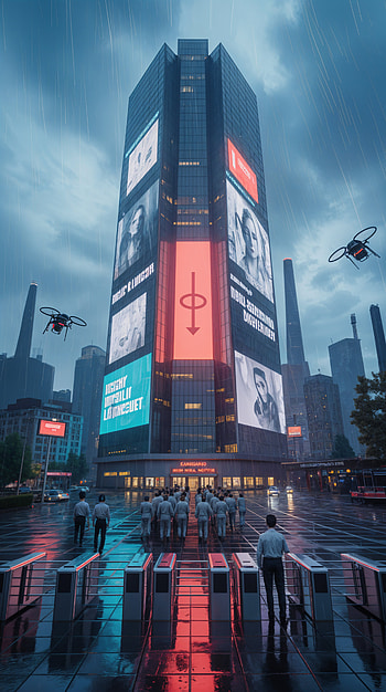 OmniCorp Citadel | Neon Dominion Tower | Surveillance Skyline, skyscraper HD phone wallpaper