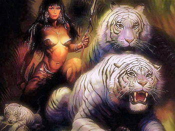 lady and tigar, lady, abstract, fantasy, art, tigar HD wallpaper