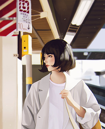 Beautiful, woman, train station, art HD phone wallpaper