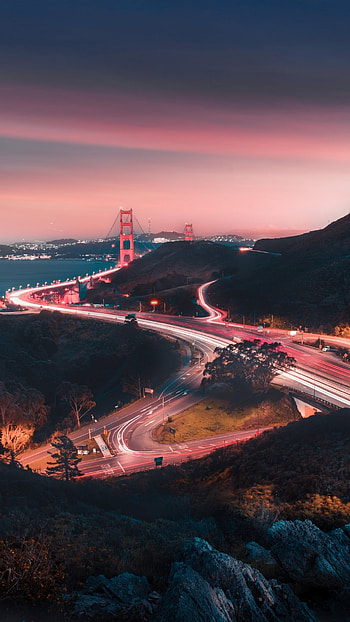 Golden Gate Bridge, Sunset traffic, San Francisco USA, World HD phone wallpaper