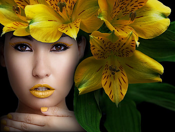 Predominantly-Yellow, color, yellow, lips, beautiful, flowers, she, female, nice HD wallpaper