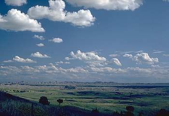 Clouds, clouds, trees, fields, sky, peaceful, land HD wallpaper