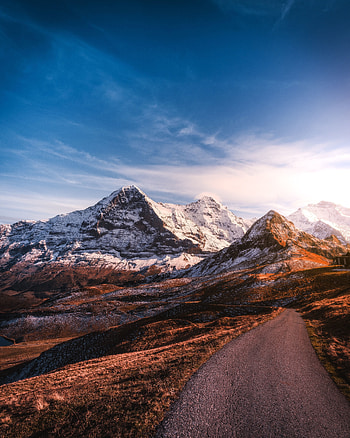 Nature, Sky, Mountains, Vertex, Road, Asphalt, Tops, Switzerland, Snow Covered, Snowbound HD phone wallpaper